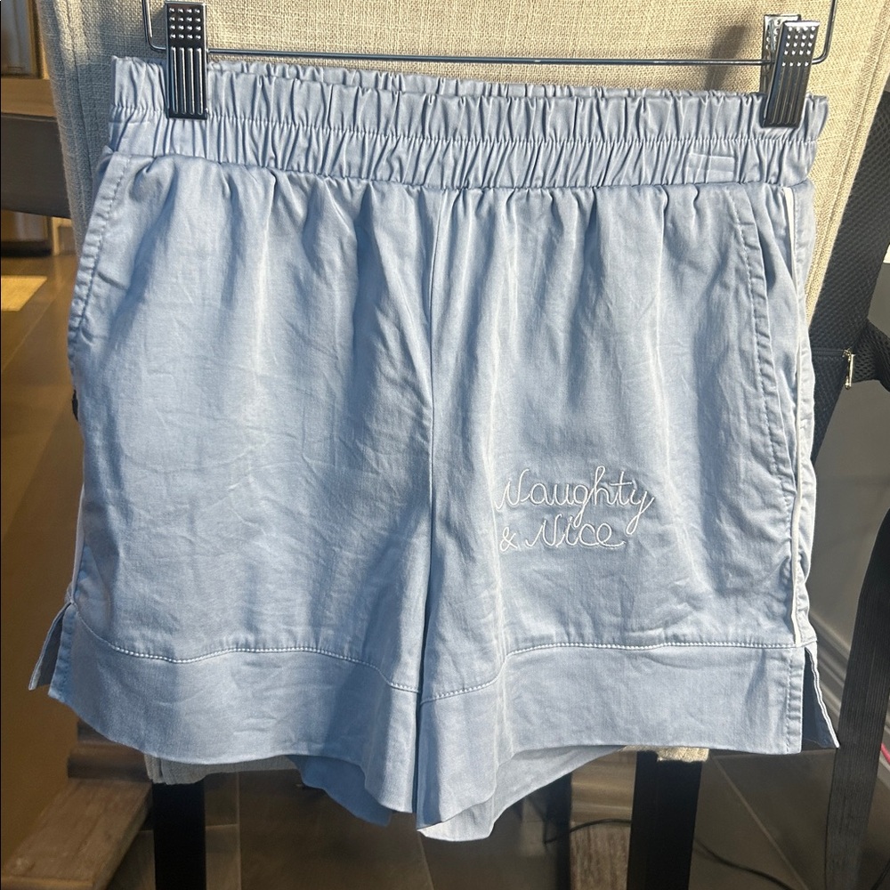 Smash + Tess Blue “Naughty & Nice” Embroidery Pajama Sleep Shorts Size XS
